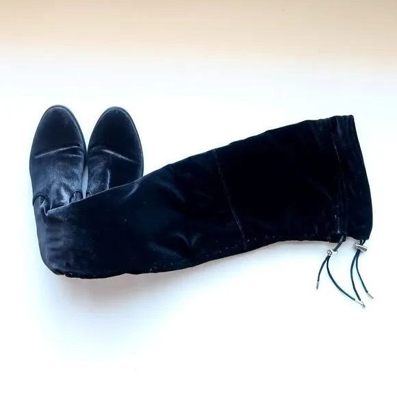 Sam Edelman Black Velvet Low Heel Tall Over the Knee Sock Boots Size 5.5