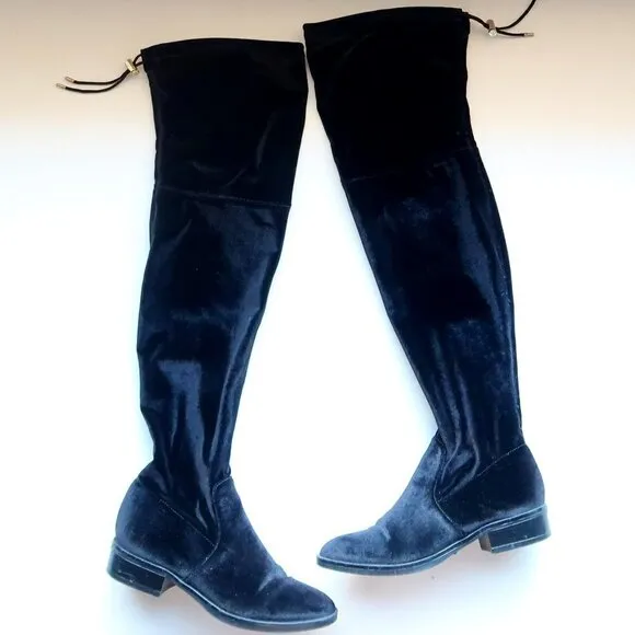 Sam Edelman Black Velvet Low Heel Tall Over the Knee Sock Boots Size 5.5