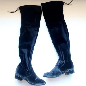 Sam Edelman Black Velvet Low Heel Tall Over the Knee Sock Boots Size 5.5