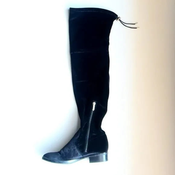 Sam Edelman Black Velvet Low Heel Tall Over the Knee Sock Boots Size 5.5