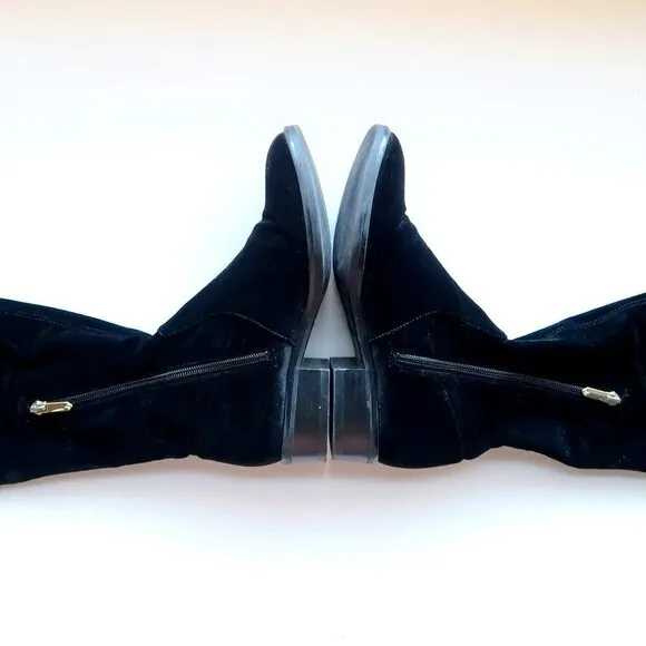 Sam Edelman Black Velvet Low Heel Tall Over the Knee Sock Boots Size 5.5