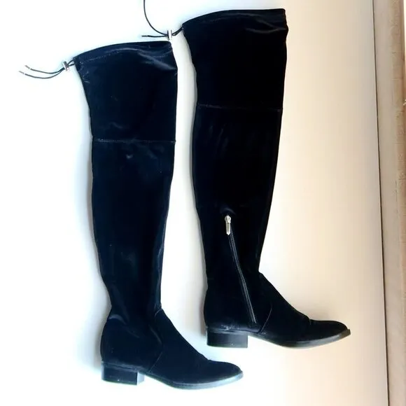 Sam Edelman Black Velvet Low Heel Tall Over the Knee Sock Boots Size 5.5