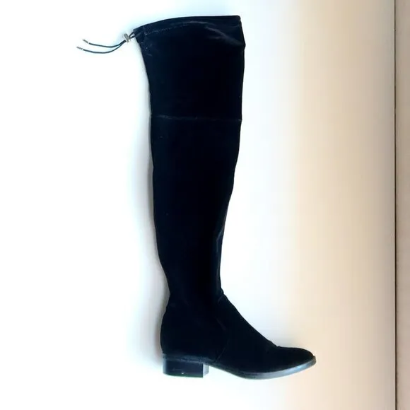 Sam Edelman Black Velvet Low Heel Tall Over the Knee Sock Boots Size 5.5