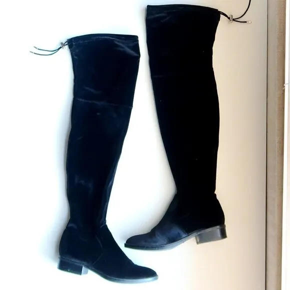 Sam Edelman Black Velvet Low Heel Tall Over the Knee Sock Boots Size 5.5