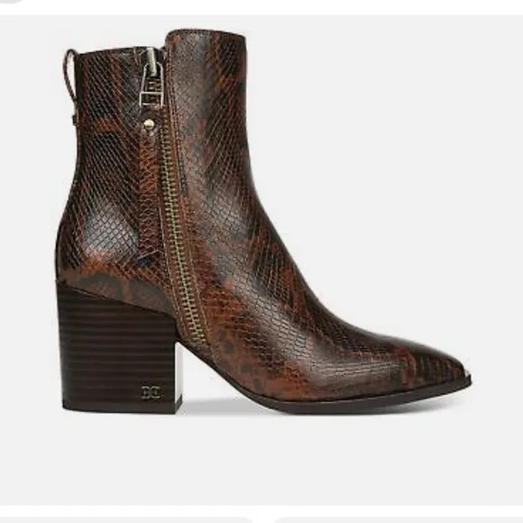 SAM EDELMAN CARLYSLE WOMENS ANIMAL-PRINT LEATHER ANKLE BOOTS