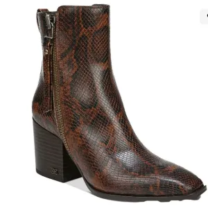 SAM EDELMAN CARLYSLE WOMENS ANIMAL-PRINT LEATHER ANKLE BOOTS