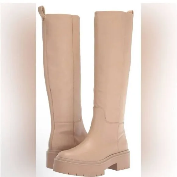 Sam Edelman Larina Wellington Boots, Waterproof Sesame Leather, Round Toe Sz. 7.