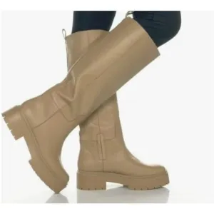 Sam Edelman Larina Wellington Boots, Waterproof Sesame Leather, Round Toe Sz. 7.