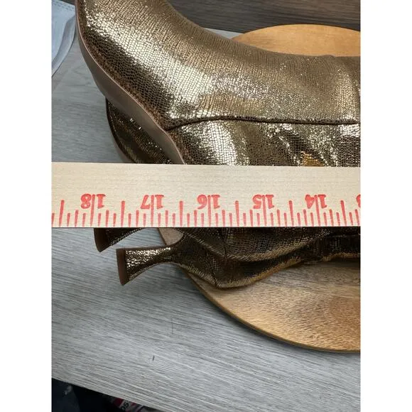 Sam Edelman Leigh Gold Disco Leather Squared Toe Spool Heel Knee High Boots 6.5