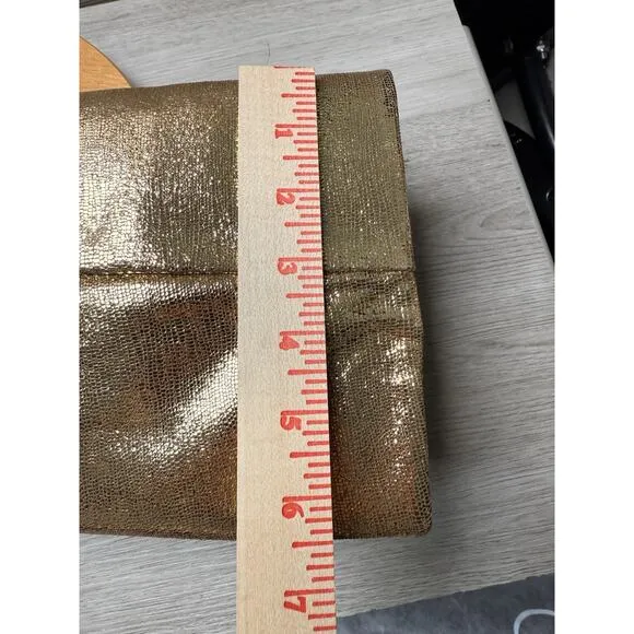 Sam Edelman Leigh Gold Disco Leather Squared Toe Spool Heel Knee High Boots 6.5