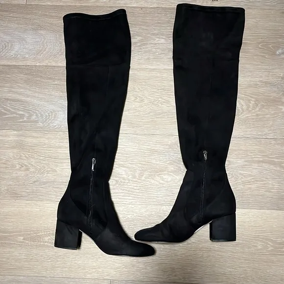 SAM EDELMAN Varona Over the Knee Black Suede Boot, Block Heel, Size 8.5