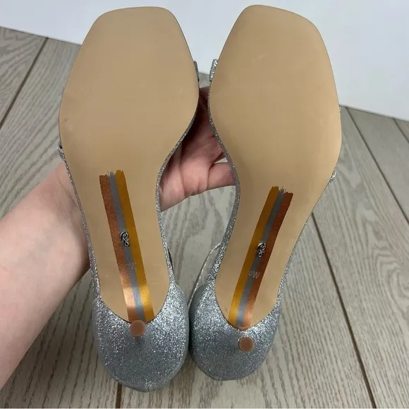 Sam Edelman Women's Peonie Kitten Heel Sandals 10W Soft Silver $130
