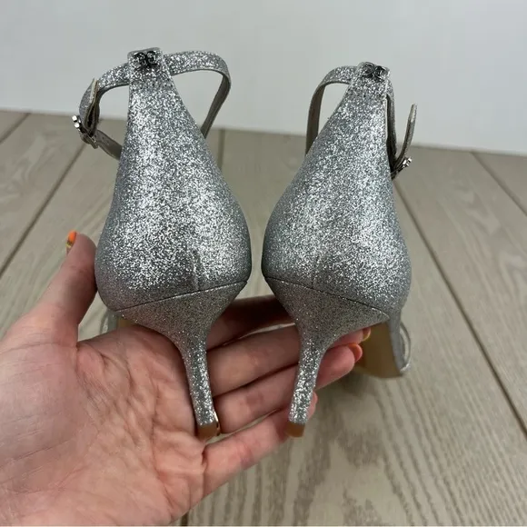 Sam Edelman Women's Peonie Kitten Heel Sandals 10W Soft Silver $130