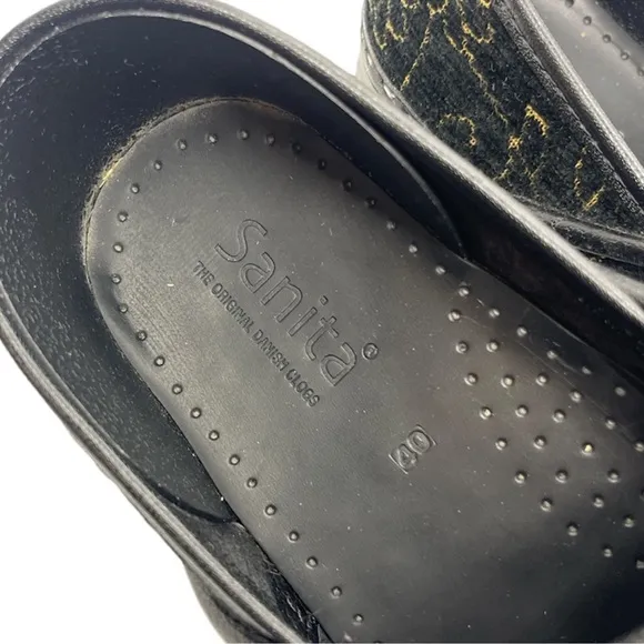 Sanita Clogs Black &amp; Gold Floral | Professional Danish Shoes | Women's 40