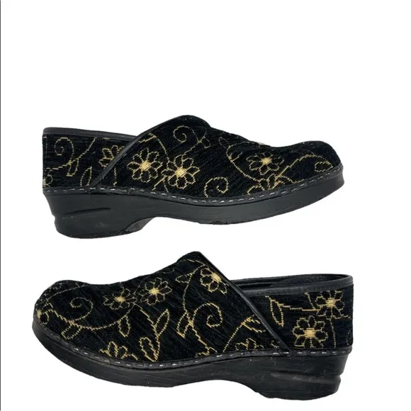 Sanita Clogs Black &amp; Gold Floral | Professional Danish Shoes | Women's 40