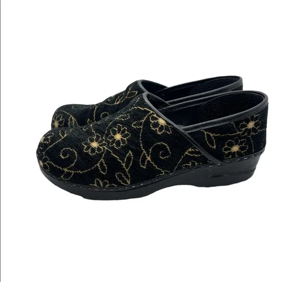 Sanita Clogs Black &amp; Gold Floral | Professional Danish Shoes | Women's 40