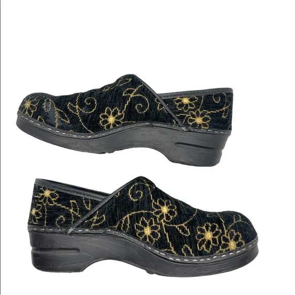 Sanita Clogs Black &amp; Gold Floral | Professional Danish Shoes | Women's 40