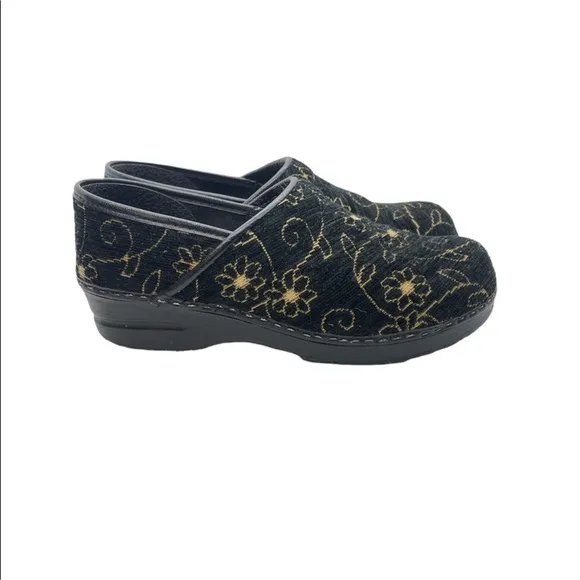 Sanita Clogs Black &amp; Gold Floral | Professional Danish Shoes | Women's 40