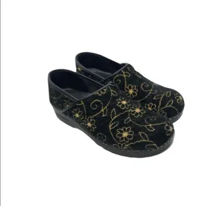 Sanita Clogs Black &amp; Gold Floral | Professional Danish Shoes | Women's 40