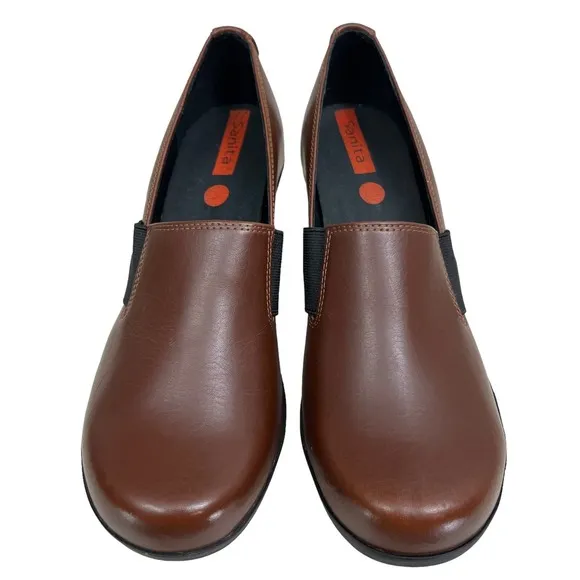 Sanita Women Icon Executive Clog Shoe Leather Gore Elastic Panels Size EUR 40