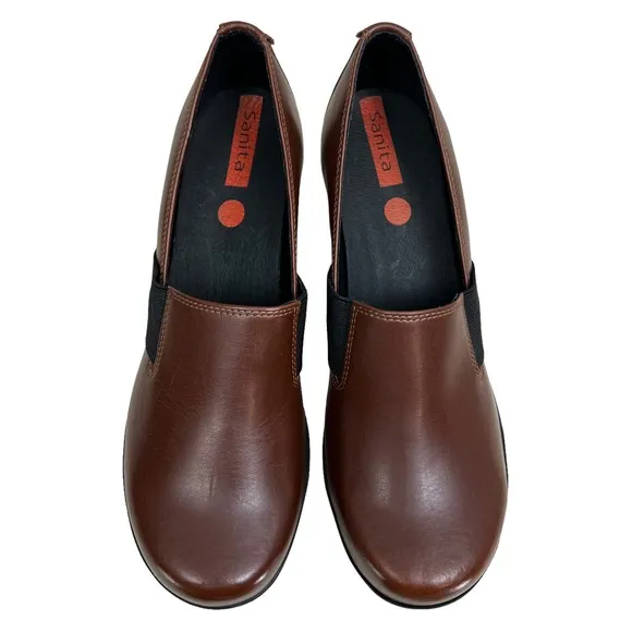 Sanita Women Icon Executive Clog Shoe Leather Gore Elastic Panels Size EUR 40