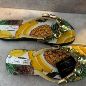 Santa Filomena new green stone crystal sandals flip flops Slides pineapple gems