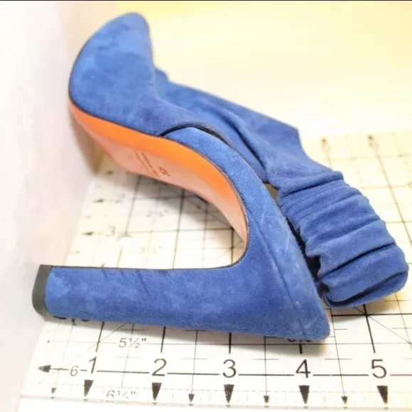 Santoni Italy Made Womens 37 7 Blue Suede Slingback Peep Toe Heels Shoes