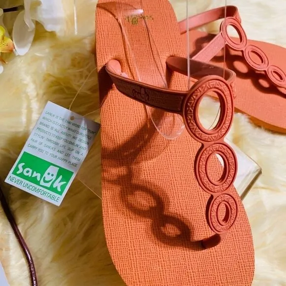 Sanuk Brown Rubber Embellished Flip Flops Sandals Women's
