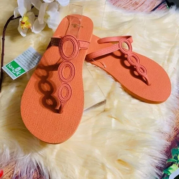 Sanuk Brown Rubber Embellished Flip Flops Sandals Women's