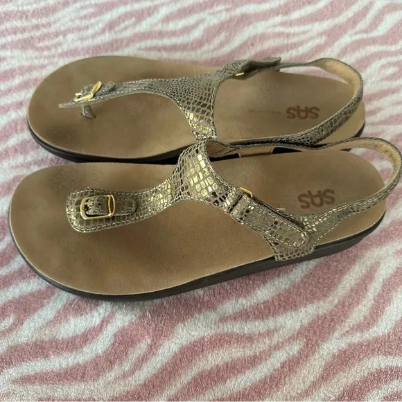 SAS 10 Marina T-Strap Women’s Sandals Gold Flip Flops Comfort Shoes