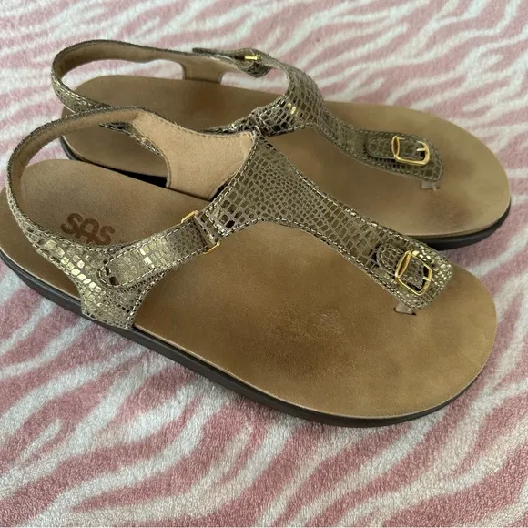 SAS 10 Marina T-Strap Women’s Sandals Gold Flip Flops Comfort Shoes