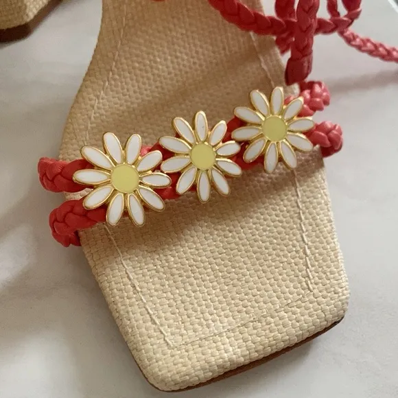SCHUTZ Coral and Beige Braided Sandals