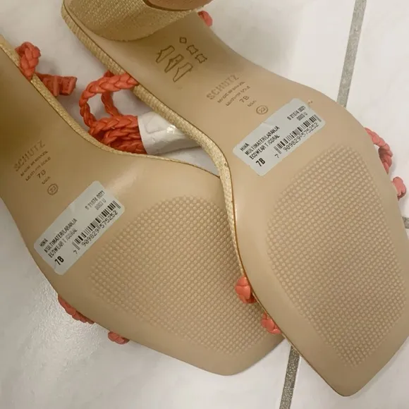 SCHUTZ Coral and Beige Braided Sandals