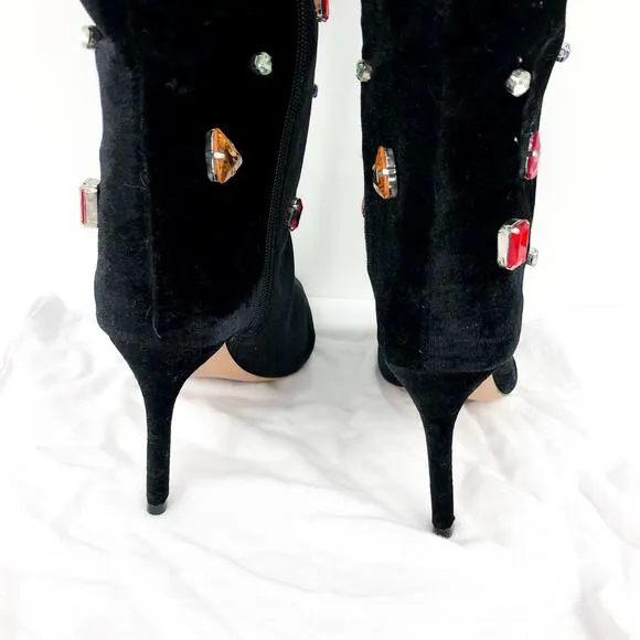 SCHUTZ Women's Maya Glam Boots 8.5 Black Velvet Embellished Gem NWOB