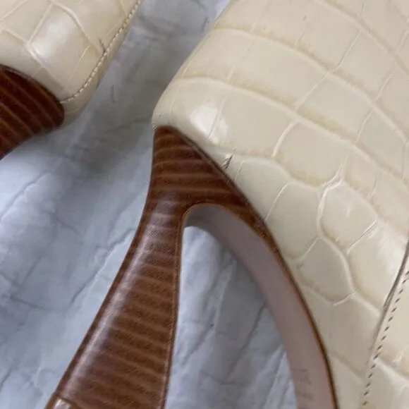 Schutz Faux Croc Leather Cream Colored High Heeled Boots size 9