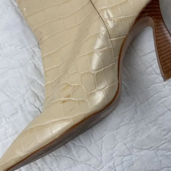Schutz Faux Croc Leather Cream Colored High Heeled Boots size 9