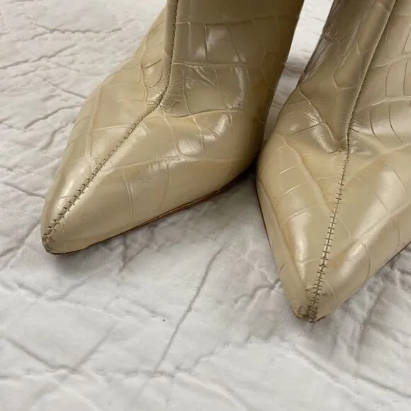 Schutz Faux Croc Leather Cream Colored High Heeled Boots size 9