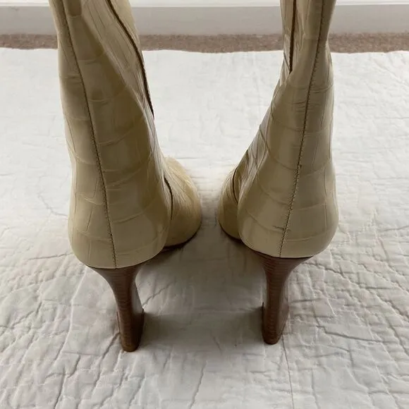 Schutz Faux Croc Leather Cream Colored High Heeled Boots size 9