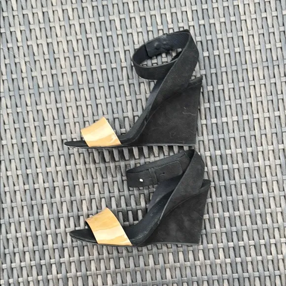 See By Chloe Black and Tan Strappy Wedge Sandals Size