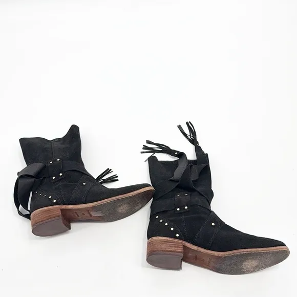 See By Chloe Black Studded belted Crosta Suede Ankle Boots Women Size 36.5 6.5
