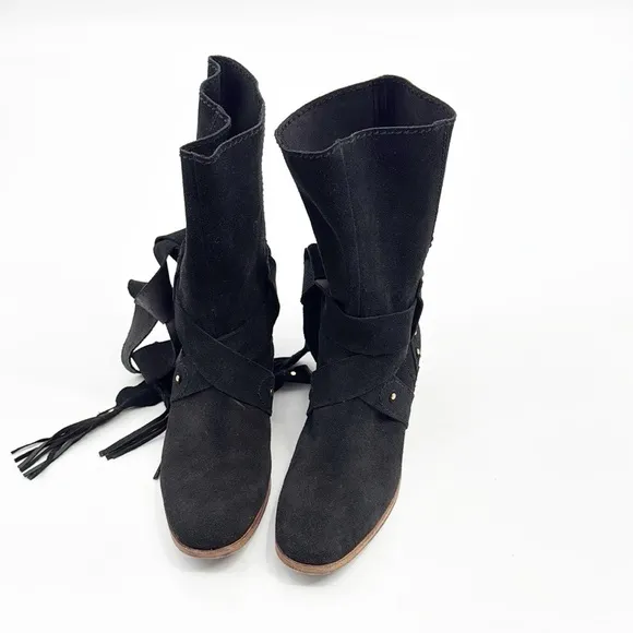 See By Chloe Black Studded belted Crosta Suede Ankle Boots Women Size 36.5 6.5