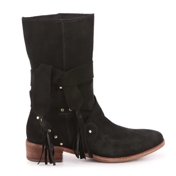 See By Chloe Black Studded belted Crosta Suede Ankle Boots Women Size 36.5 6.5