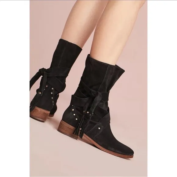 See By Chloe Black Studded belted Crosta Suede Ankle Boots Women Size 36.5 6.5