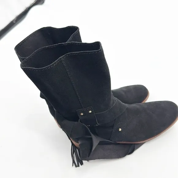 See By Chloe Black Studded belted Crosta Suede Ankle Boots Women Size 36.5 6.5