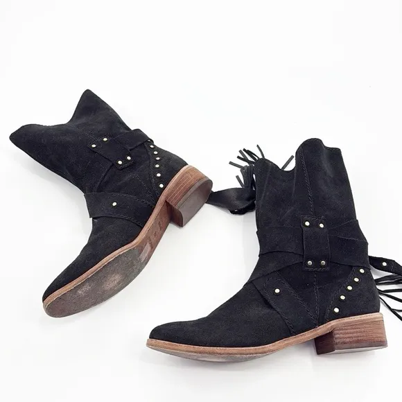 See By Chloe Black Studded belted Crosta Suede Ankle Boots Women Size 36.5 6.5