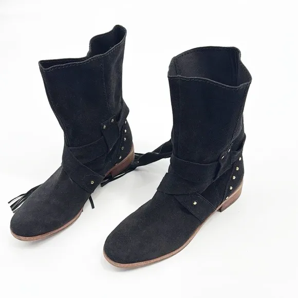 See By Chloe Black Studded belted Crosta Suede Ankle Boots Women Size 36.5 6.5
