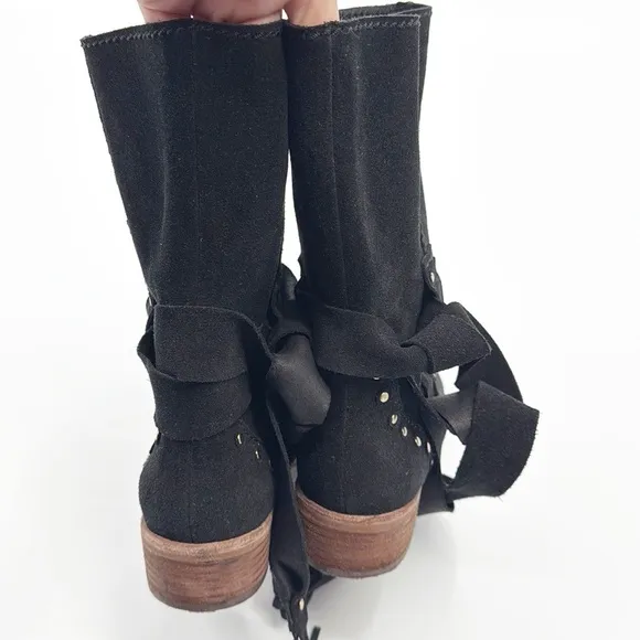 See By Chloe Black Studded belted Crosta Suede Ankle Boots Women Size 36.5 6.5