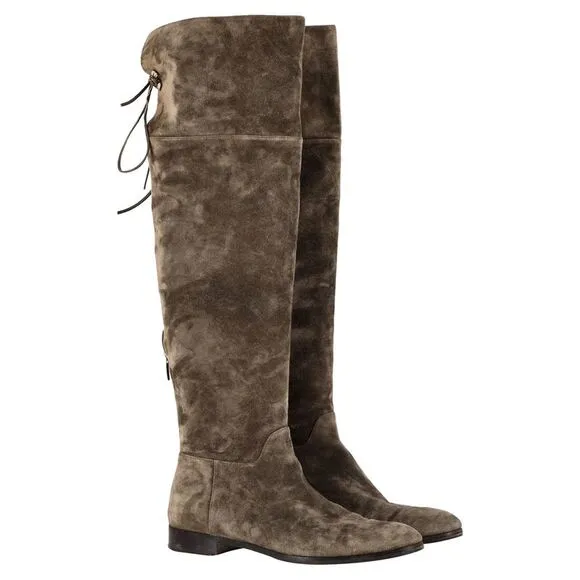 Sergio Rossi Knee-High Boots in Brown Suede