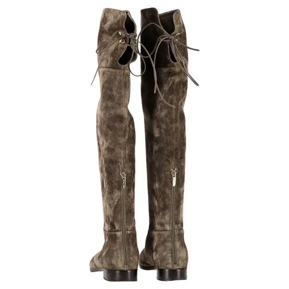 Sergio Rossi Knee-High Boots in Brown Suede