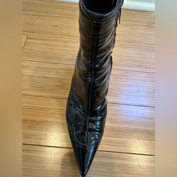 Sergio Rossi Patent Leather Pointed Toe Ankle  Boots Black Size IT36/US 6